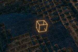 Glowing cubes block, glass material, 3d rendering. photo