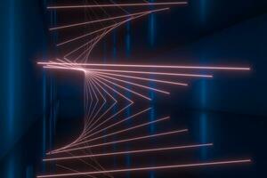 Glowing lines in the dark tunnel, 3d rendering. photo