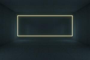 Glowing rectangle lines in the dark tunnel, 3d rendering. photo