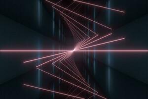 Glowing lines in the dark tunnel, 3d rendering. photo