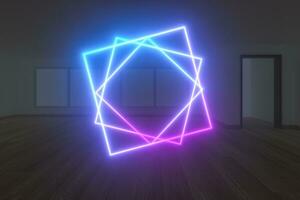 Empty room and neon, dark background ,3d rendering. photo