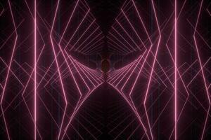 Glowing lines in the dark tunnel, 3d rendering. photo