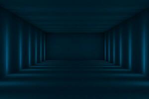 Blue dark tunnel with lights aside, 3d rendering. photo