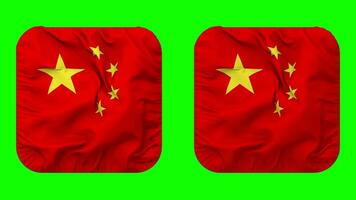 China bandera en escudero forma aislado con llanura y bache textura, 3d representación, verde pantalla, alfa mate video