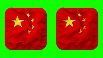 China Flag in Squire Shape Isolated with Plain and Bump Texture, 3D Rendering, Green Screen, Alpha Matte video