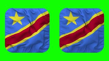 DR Congo Flag in Squire Shape Isolated with Plain and Bump Texture, 3D Rendering, Green Screen, Alpha Matte video