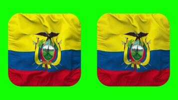 Ecuador bandera en escudero forma aislado con llanura y bache textura, 3d representación, verde pantalla, alfa mate video