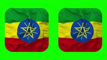 Ethiopia Flag in Squire Shape Isolated with Plain and Bump Texture, 3D Rendering, Green Screen, Alpha Matte video