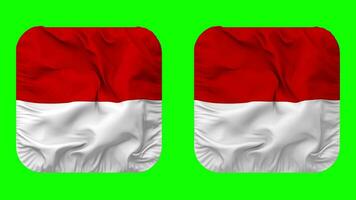 Indonesien Flagge im Knappe gestalten isoliert mit einfach und stoßen Textur, 3d Wiedergabe, Grün Bildschirm, Alpha matt video