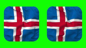 island flagga i väpnare form isolerat med enkel och stöta textur, 3d tolkning, grön skärm, alfa matt video