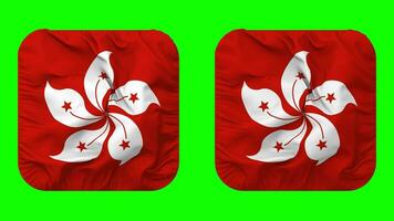 Hong Kong Flag in Squire Shape Isolated with Plain and Bump Texture, 3D Rendering, Green Screen, Alpha Matte video