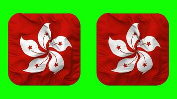 hong kong bandeira dentro escudeiro forma isolado com avião e colisão textura, 3d Renderização, verde tela, alfa fosco video