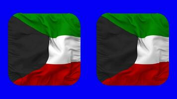 Kuwait Flag in Squire Shape Isolated with Plain and Bump Texture, 3D Rendering, Green Screen, Alpha Matte video