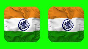 Inde drapeau dans écuyer forme isolé avec plaine et bosse texture, 3d le rendu, vert filtrer, alpha mat video