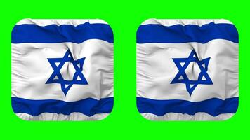 Israël drapeau dans écuyer forme isolé avec plaine et bosse texture, 3d le rendu, vert filtrer, alpha mat video