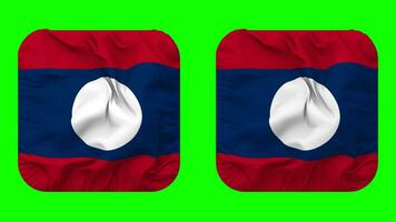 Laos Flag in Squire Shape Isolated with Plain and Bump Texture, 3D Rendering, Green Screen, Alpha Matte video