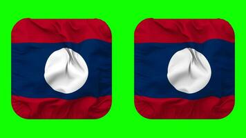 Laos Flag in Squire Shape Isolated with Plain and Bump Texture, 3D Rendering, Green Screen, Alpha Matte video