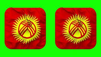 kyrgyzstan flagga i väpnare form isolerat med enkel och stöta textur, 3d tolkning, grön skärm, alfa matt video