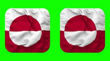 Grönland flagga i väpnare form isolerat med enkel och stöta textur, 3d tolkning, grön skärm, alfa matt video