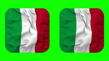 Italie drapeau dans écuyer forme isolé avec plaine et bosse texture, 3d le rendu, vert filtrer, alpha mat video