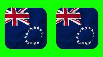 Cook Islands Flag in Squire Shape Isolated with Plain and Bump Texture, 3D Rendering, Green Screen, Alpha Matte video