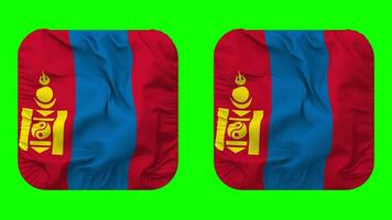 Mongolia Flag in Squire Shape Isolated with Plain and Bump Texture, 3D Rendering, Green Screen, Alpha Matte video