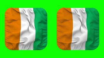 Ivory Coast Flag in Squire Shape Isolated with Plain and Bump Texture, 3D Rendering, Green Screen, Alpha Matte video