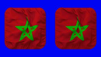 Marokko vlag in schildknaap vorm geïsoleerd met duidelijk en buil textuur, 3d weergave, groen scherm, alpha matte video