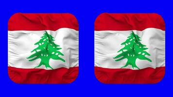 Líbano bandera en escudero forma aislado con llanura y bache textura, 3d representación, verde pantalla, alfa mate video