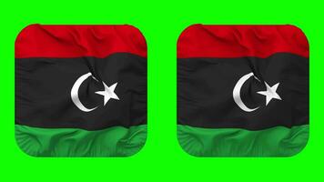 Libye drapeau dans écuyer forme isolé avec plaine et bosse texture, 3d le rendu, vert filtrer, alpha mat video