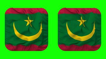 Mauritania Flag in Squire Shape Isolated with Plain and Bump Texture, 3D Rendering, Green Screen, Alpha Matte video