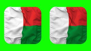 madagaskar flagga i väpnare form isolerat med enkel och stöta textur, 3d tolkning, grön skärm, alfa matt video