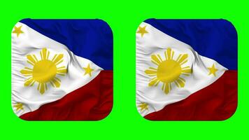 Philippines Flag in Squire Shape Isolated with Plain and Bump Texture, 3D Rendering, Green Screen, Alpha Matte video