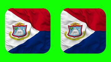 sint maarten flagga i väpnare form isolerat med enkel och stöta textur, 3d tolkning, grön skärm, alfa matt video