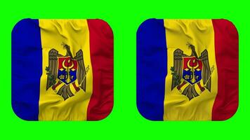 Moldova Flag in Squire Shape Isolated with Plain and Bump Texture, 3D Rendering, Green Screen, Alpha Matte video