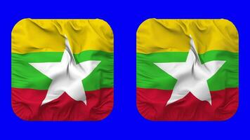 Myanmar, Burma Flag in Squire Shape Isolated with Plain and Bump Texture, 3D Rendering, Green Screen, Alpha Matte video
