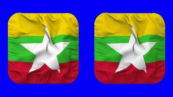 Myanmar, burma flagga i väpnare form isolerat med enkel och stöta textur, 3d tolkning, grön skärm, alfa matt video