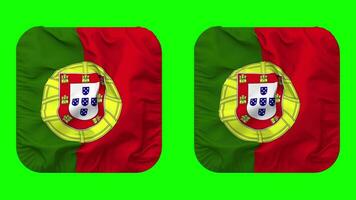 Portugal bandera en escudero forma aislado con llanura y bache textura, 3d representación, verde pantalla, alfa mate video
