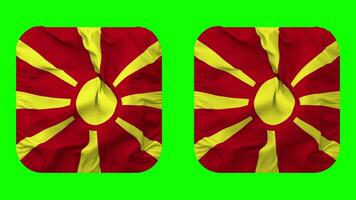 macedonia flagga i väpnare form isolerat med enkel och stöta textur, 3d tolkning, grön skärm, alfa matt video