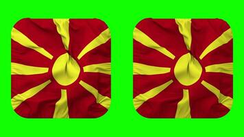 Macedonië vlag in schildknaap vorm geïsoleerd met duidelijk en buil textuur, 3d weergave, groen scherm, alpha matte video