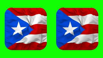 Puerto Rico Flag in Squire Shape Isolated with Plain and Bump Texture, 3D Rendering, Green Screen, Alpha Matte video