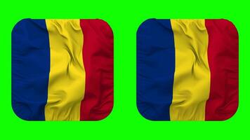 Romania Flag in Squire Shape Isolated with Plain and Bump Texture, 3D Rendering, Green Screen, Alpha Matte video