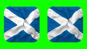 skottland flagga i väpnare form isolerat med enkel och stöta textur, 3d tolkning, grön skärm, alfa matt video