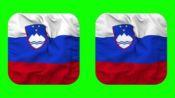 Slovenia Flag in Squire Shape Isolated with Plain and Bump Texture, 3D Rendering, Green Screen, Alpha Matte video