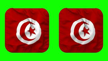 Tunisia Flag in Squire Shape Isolated with Plain and Bump Texture, 3D Rendering, Green Screen, Alpha Matte video