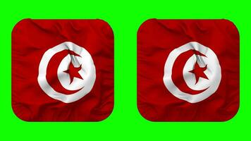 Tunisia Flag in Squire Shape Isolated with Plain and Bump Texture, 3D Rendering, Green Screen, Alpha Matte video