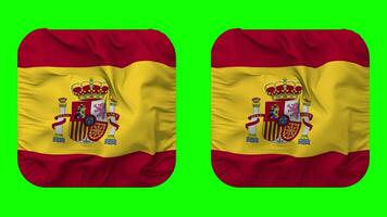 Espanha bandeira dentro escudeiro forma isolado com avião e colisão textura, 3d Renderização, verde tela, alfa fosco video