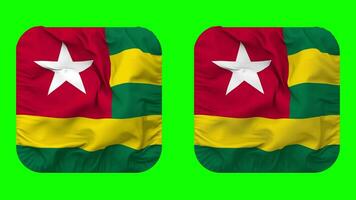 Togo flagga i väpnare form isolerat med enkel och stöta textur, 3d tolkning, grön skärm, alfa matt video