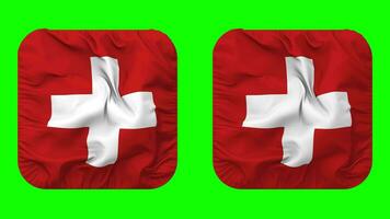 Switzerland Flag in Squire Shape Isolated with Plain and Bump Texture, 3D Rendering, Green Screen, Alpha Matte video