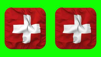 Suisse drapeau dans écuyer forme isolé avec plaine et bosse texture, 3d le rendu, vert filtrer, alpha mat video